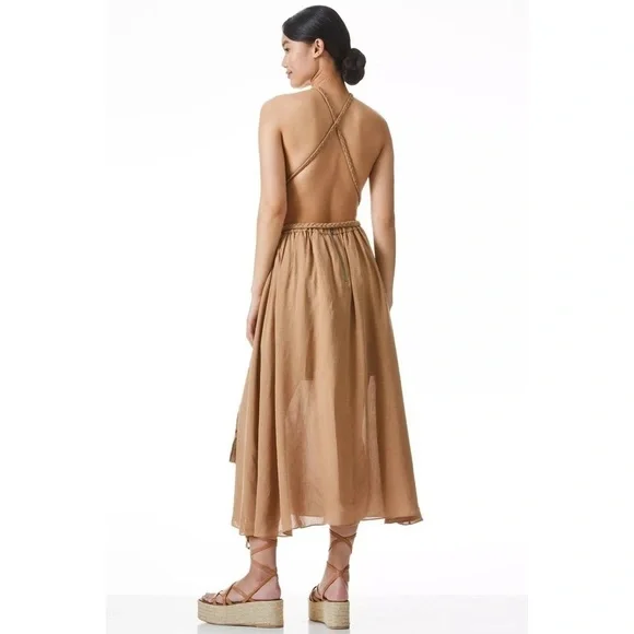 Alice + Olivia Midi Halter Faith Braided Cut-Out Dress